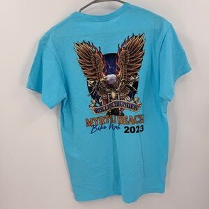 Myrtle Beach Bike Week 2023 Delta Blue Eagle Emblem Tee
